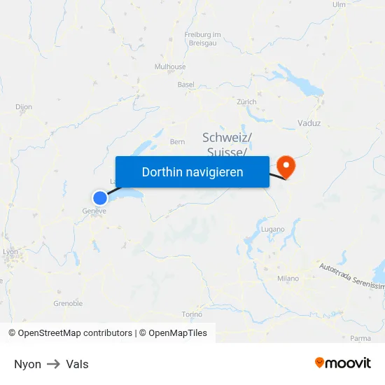 Nyon to Vals map