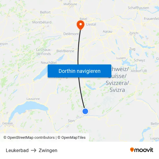 Leukerbad to Zwingen map