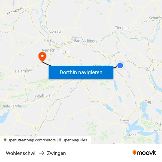 Wohlenschwil to Zwingen map