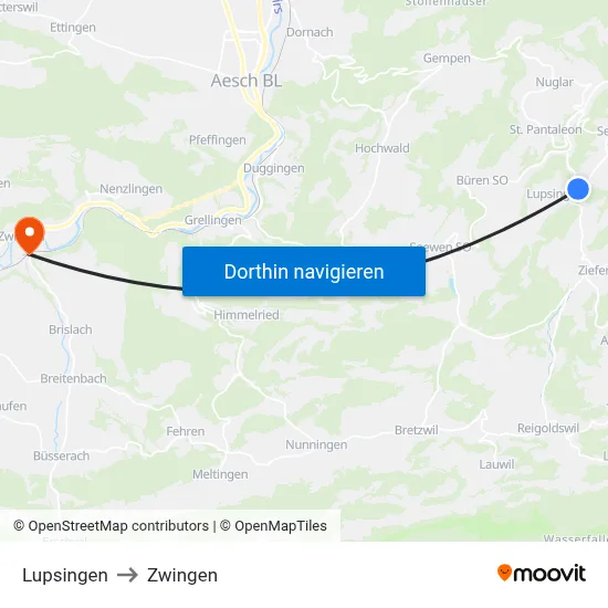 Lupsingen to Zwingen map