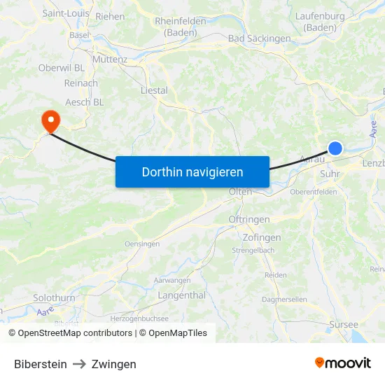 Biberstein to Zwingen map