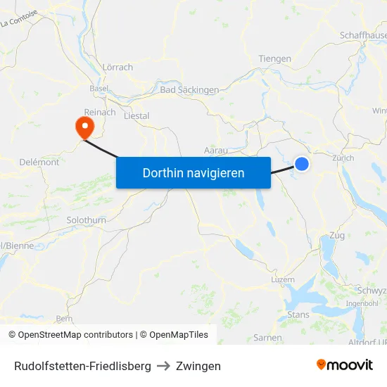 Rudolfstetten-Friedlisberg to Zwingen map
