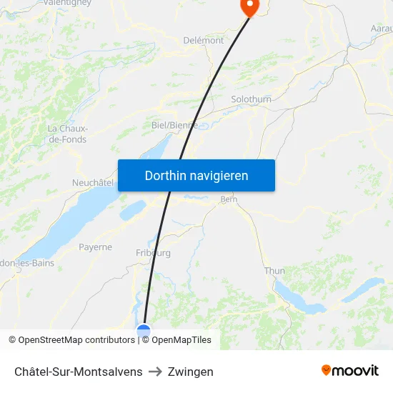 Châtel-Sur-Montsalvens to Zwingen map