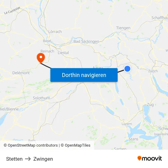 Stetten to Zwingen map
