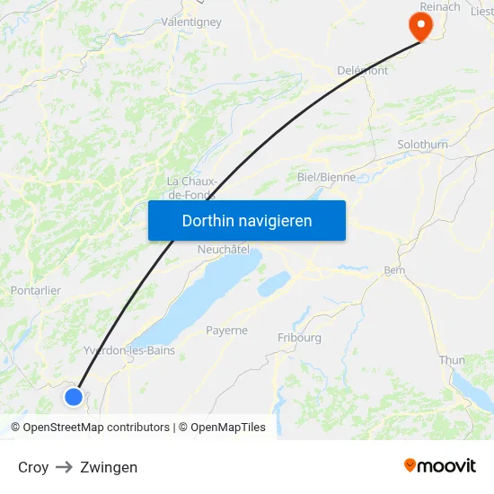 Croy to Zwingen map