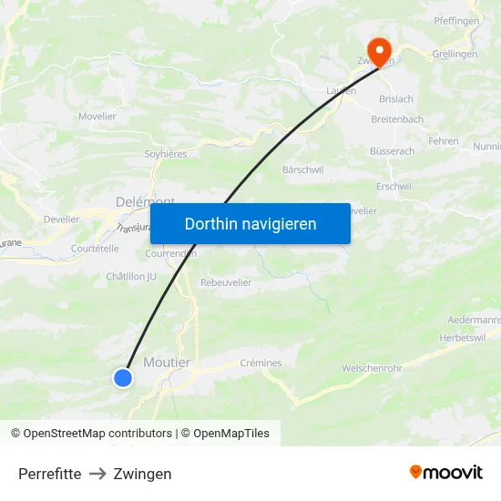 Perrefitte to Zwingen map