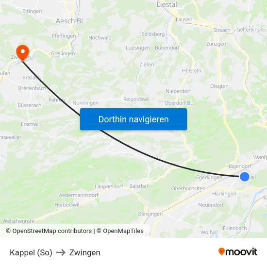 Kappel (So) to Zwingen map