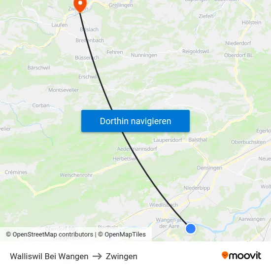 Walliswil Bei Wangen to Zwingen map