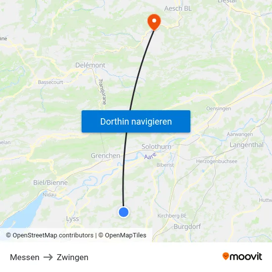 Messen to Zwingen map