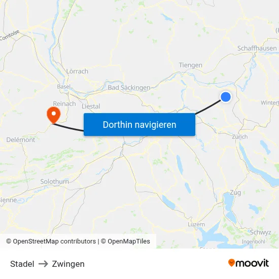 Stadel to Zwingen map