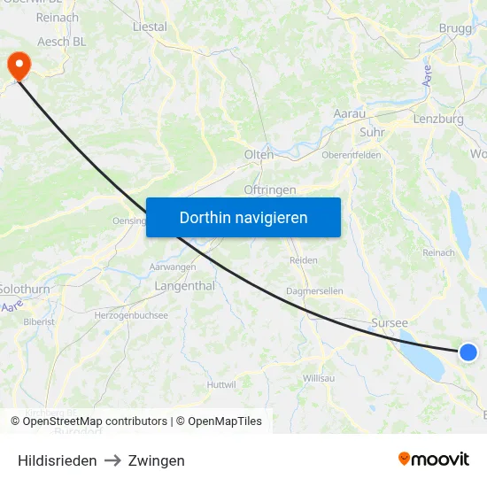 Hildisrieden to Zwingen map