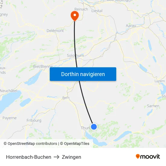Horrenbach-Buchen to Zwingen map