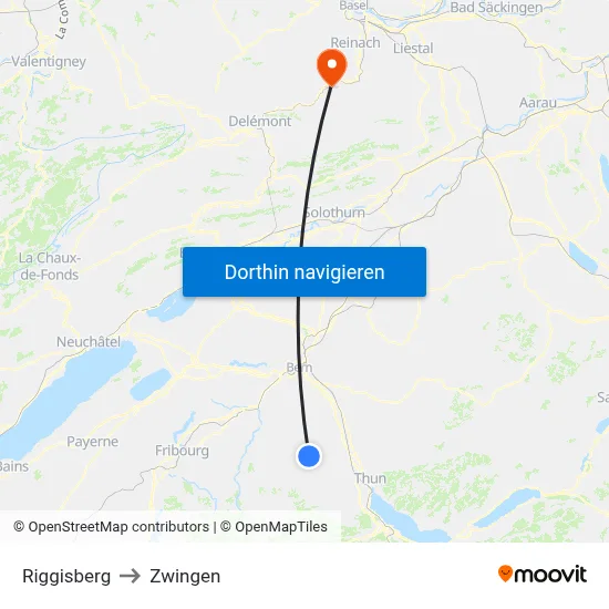 Riggisberg to Zwingen map