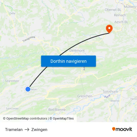 Tramelan to Zwingen map