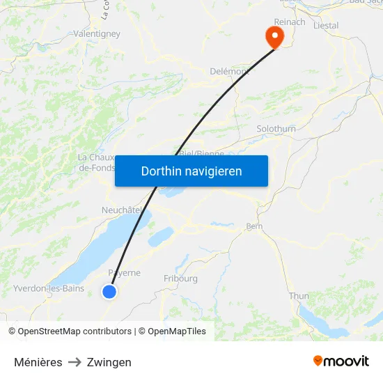 Ménières to Zwingen map
