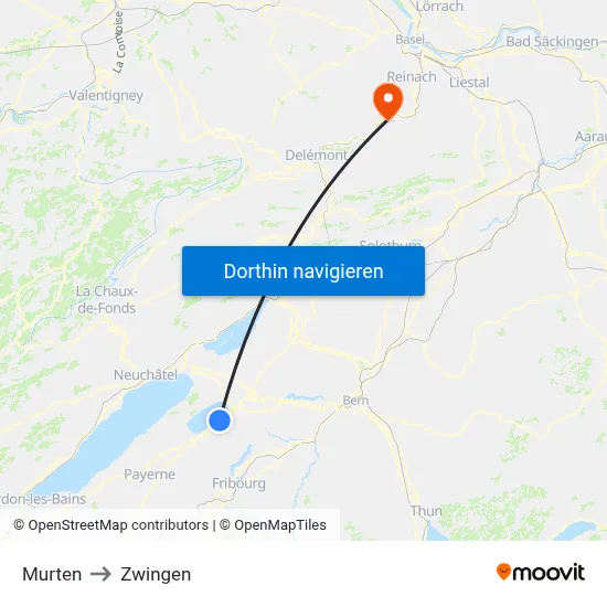 Murten to Zwingen map