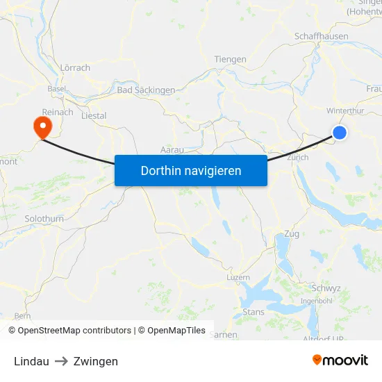 Lindau to Zwingen map