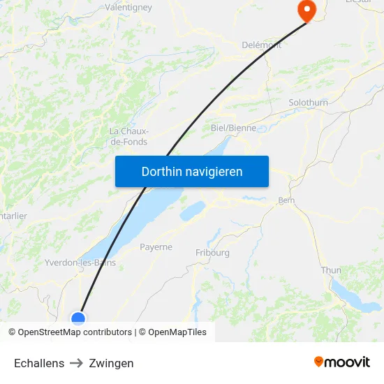 Echallens to Zwingen map