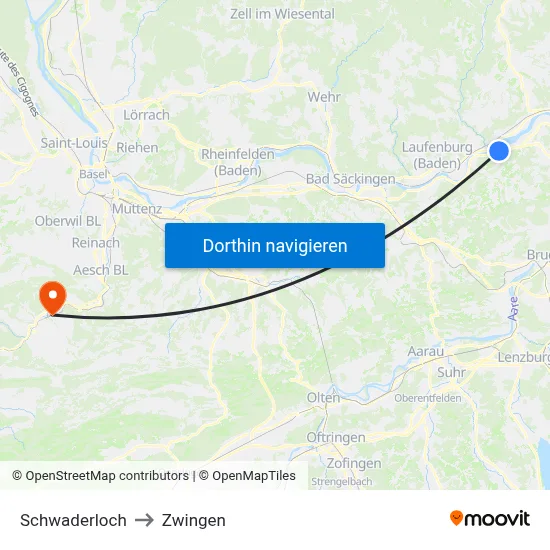 Schwaderloch to Zwingen map