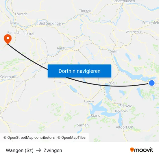 Wangen (Sz) to Zwingen map