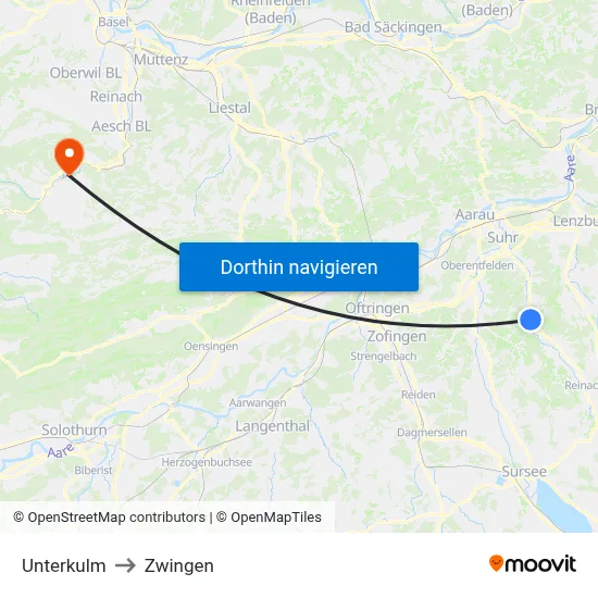Unterkulm to Zwingen map