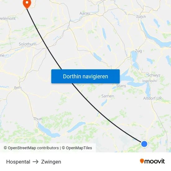 Hospental to Zwingen map