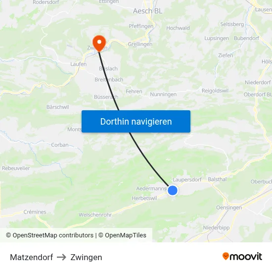 Matzendorf to Zwingen map