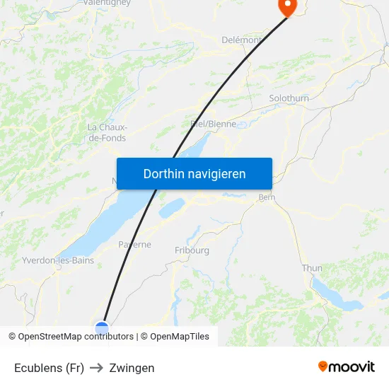 Ecublens (Fr) to Zwingen map