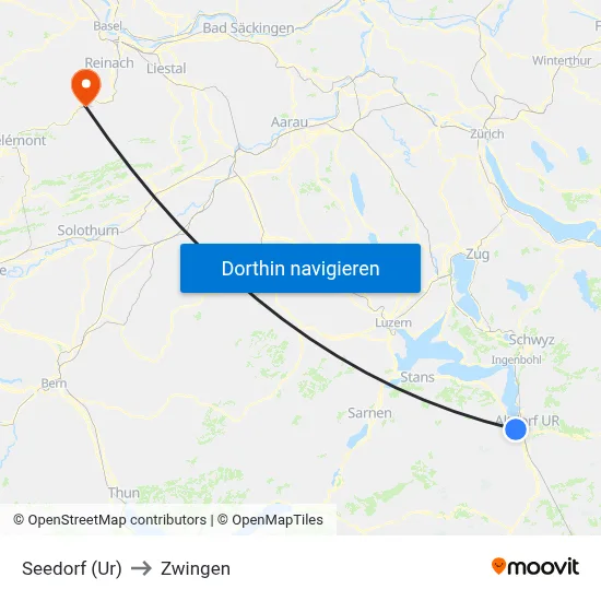 Seedorf (Ur) to Zwingen map