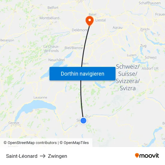 Saint-Léonard to Zwingen map