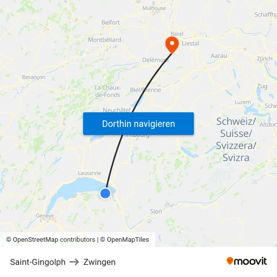 Saint-Gingolph to Zwingen map