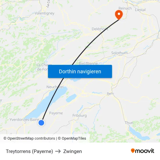 Treytorrens (Payerne) to Zwingen map
