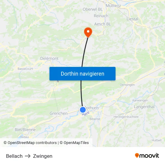 Bellach to Zwingen map
