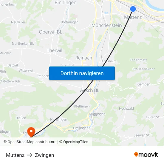 Muttenz to Zwingen map