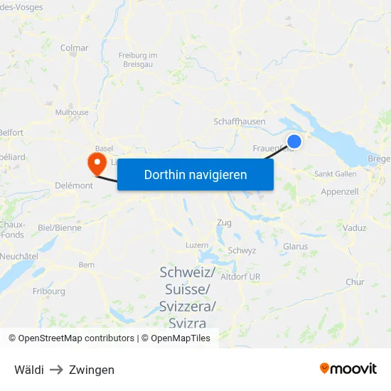 Wäldi to Zwingen map