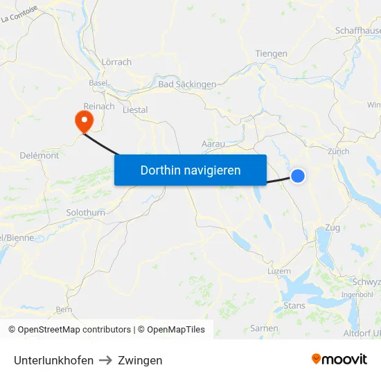 Unterlunkhofen to Zwingen map