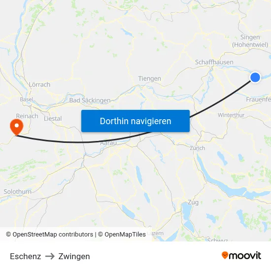 Eschenz to Zwingen map