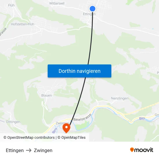 Ettingen to Zwingen map