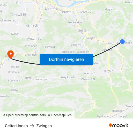 Gelterkinden to Zwingen map