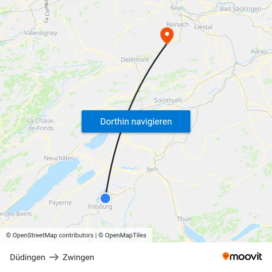 Düdingen to Zwingen map
