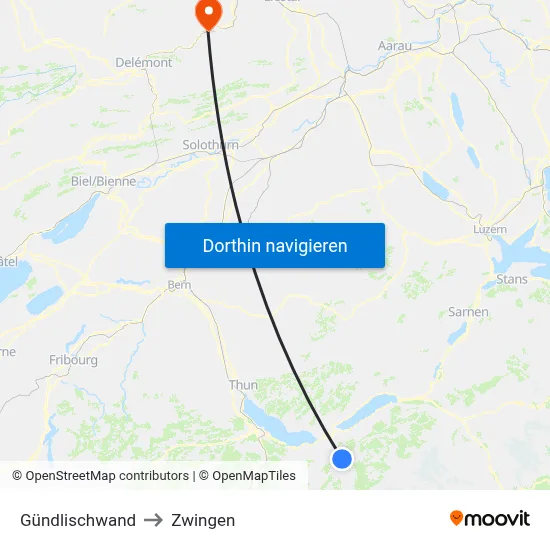 Gündlischwand to Zwingen map