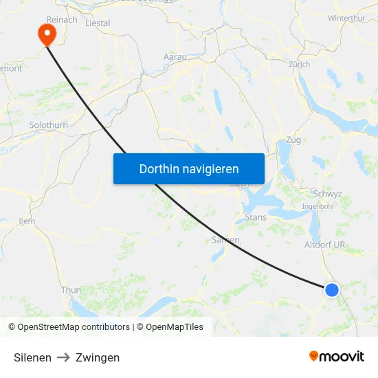 Silenen to Zwingen map