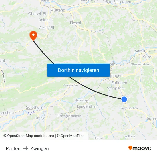 Reiden to Zwingen map