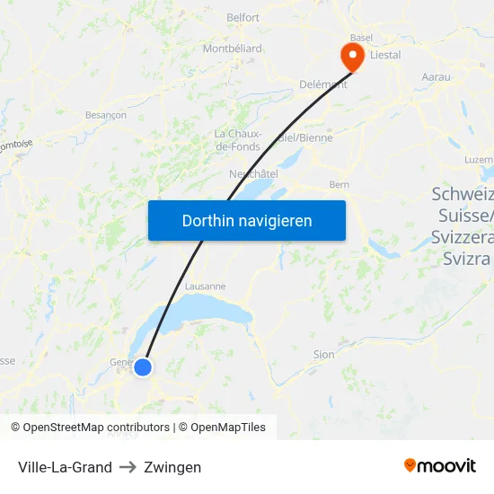 Ville-La-Grand to Zwingen map