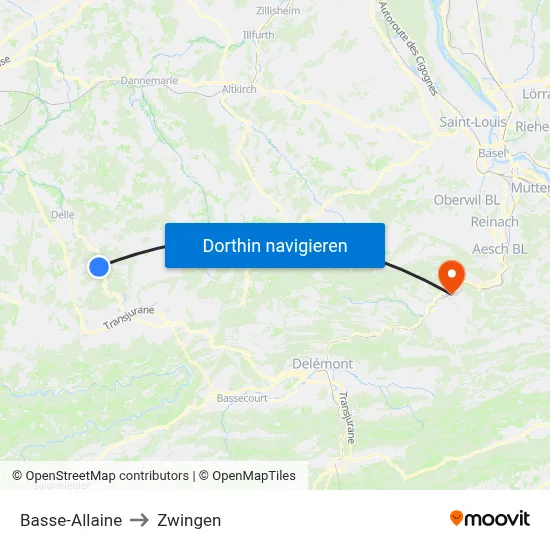 Basse-Allaine to Zwingen map