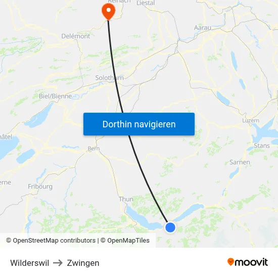 Wilderswil to Zwingen map