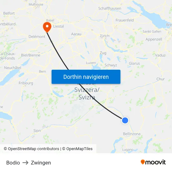 Bodio to Zwingen map