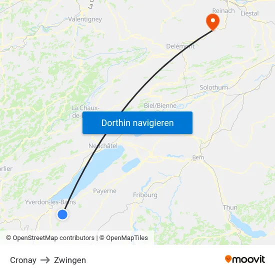 Cronay to Zwingen map
