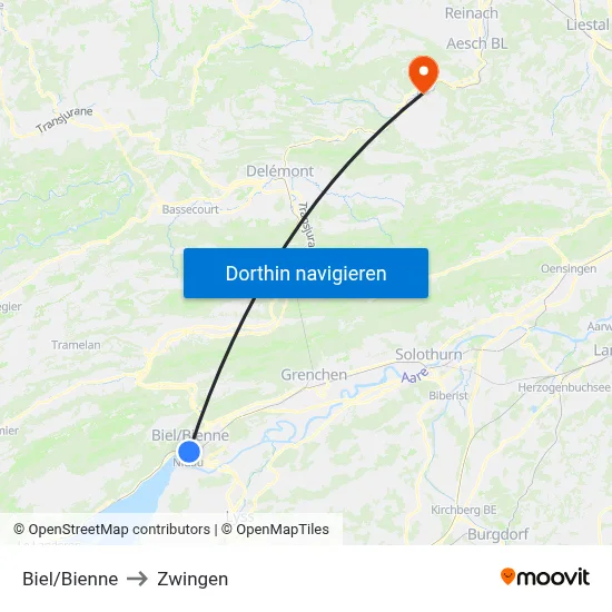 Biel/Bienne to Zwingen map