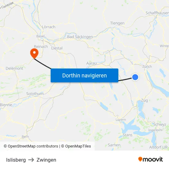 Islisberg to Zwingen map